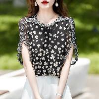 ราคา REHIN เสื้อเชิ้ตเข้ารูปปักลายการออกแบบที่ไม่เหมือนใครเสื้อชีฟองแขนสั้นเข้ารูปทรงหลวมเสื้อสตรีฤดูร้อน (19779381164)
