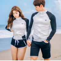 ราคา ชุดว่ายน้ำคู่รัก ชุดว่ายน้ำแขนยาว แบบซิปหน้า สีขาว ดำ สวยเท่ห์สไตล์เกาหลี ขายแยกชุด (8089823346)