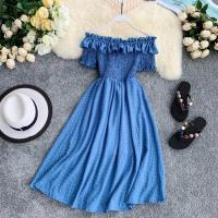 ราคา Chiffon Off Shoulder Dress Women Korean Plain High Waist Casual Midi Dresses (13557292370)
