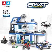 ราคา 746ชิ้น SWAT เมืองสถานีตำรวจคุกเฮลิคอปเตอร์4 In 1อาคารบล็อกเข้ากันได้อิฐของเล่นเด็ก6957 (7487493018)