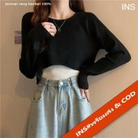 ราคา INS เสื้อกันหนาว เสื้อไหมพรม แขนยาว คอกลม ตัวสั่น โชว์เอว ผ้าไหมพรมชักร่องแต่งลายในตัว 9572 (11907874350)