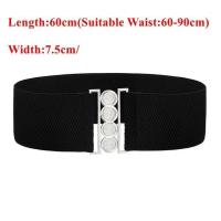 ราคา 2021 Chic Design Wide Belts Womens Ladies Faux Leather Wide Stretch Elastic Pin Buckle Cinch Waist Dress Belts Decorate (19794061061)