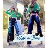 ราคา PATTERN P BTL003 LaLiSa on Jeans กางเกงยีนส์เข้มทรงขากระบอก ป้าย Back Up Denim งานสกรีนสวยแนวสตรีท แมช์กับเสื้อครอปยิ่งชิค (12645088274)