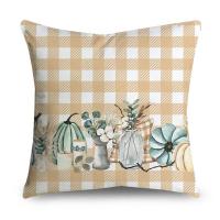 ราคา ผ้าคลุมหมอนอิงวันขอบคุณพระเจ้าสำหรับฤดูใบไม้ร่วงขนาด40 45 50ซม ผ้าคอตตอนสีเขียวฟักทองสีน้ำเงินลายควายลายตารางปลอกหมอนโพลีเอสเตอร์สำหรับโซฟาตกแต่งบ้านวันหยุด (19922982248)