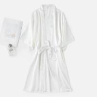 ราคา ผู้หญิงเสื้อคลุมอาบน้ำยาวชุดนอนผ้าฝ้ายสบายผ้าไหมคอ V แขนสั้นชุดนอนชุดนอนเสื้อคลุมสบายๆ Baju Tidur สีทึบ (16561968417)