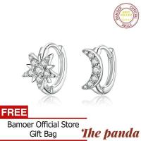 ราคา The Panda Lovely Moon star CZ 925 Silver Hoop Earrings For Women Fashion Jewelry BSE289 (17120526778)