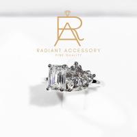 ราคา แหวนเงินแท้เพชรคู่ Heart Emerald cut เพชร Moissanite พร้อมใบเซอร์ (18806958330)