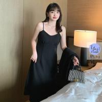 ราคา ชุดเดรสสายเดี่ยวสาวอวบ อก 38 49 นิ้ว เดรสยาวสายเดี่ยวเข้ารูปสีดำล้วน YPS 154 (19835976377)