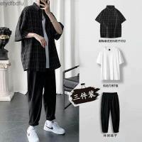 ราคา Etydfbdfu ชุดสูทแขนสั้น Ins สไตล์ฮ่องกงผู้ชายชุดฤดูร้อนสบายๆเวอร์ชั่นเกาหลีของนักเรียนเสื้อลายสก๊อตแนวโน้มกีฬาผู้ชาย (16826018977)