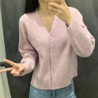 ราคา Uniqlo Fitting room childrens clothing girls V neck knitted cardigan long sleeved coat autumn single breasted sweater C458901 (20402244118)