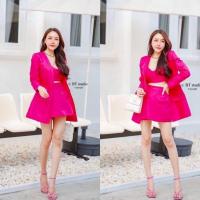 ราคา เซตสูท 3 ชิ้น เสื้อสูทตัวยาว เสื้อครอป กระโปรง สีบานเย็น BT studio (15956334297)