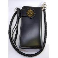 ราคา กระเป๋าสตางค์หนังแท้ ดำเงา พร้อมสายคล้องหนังถักอย่างดี Leather (335078343)