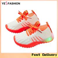 ราคา Yesfashion รองเท้าเด็กหญิงเด็กชายลายตาข่ายระบายอากาศได้ดีสำหรับไฟ Led สีลูกอมยางยืดพื้นนุ่มสบายพื้นผิวถักรองเท้ามีไฟ (20464275092)