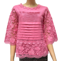 ราคา เสื้อลินินคอปาดแต่งลูกไม้คอตตอนนิ่ม อก 38 40 42 44 46 48 50 อินกะออย สีไวน์แดง ส้ม บานเย็น กลับบัว ชมพู ครีม HRT002 (19387774079)