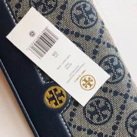 ราคา 2023 new Tory Burch Ladys 2022 T Monogram Two Colors Jacquard Slim Wallet Snap off Long Wallet (20015797256)