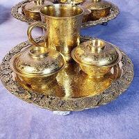 ราคา ชุดทองเหลืองตอกลาย ชามฝาทองเหลือง 3 นิ้ว แก้วน้ำหูจับ ถาดองุ่น 9 นิ้ว (15552177284)