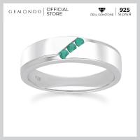 ราคา Gemondo แหวนเงินแท้ 925 Sterling Silver ชุบโรเดียม ประดับมรกต Emerald เรียง 3 เม็ด ทรงปลอกมีดขอบพ่นทราย (19820758664)