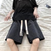 ราคา Wide Leg Baggy Denim Shorts Men Summer Thin Solid Color Casual Loose Simple Knee Length 5 Point Pants Drawstring Straight Shorts (18985579131)