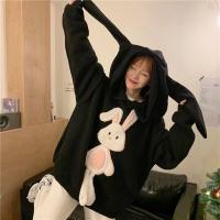 ราคา Deeptwon เสื้อฮู้ดหูกระต่ายผู้หญิง Kawaii สีชมพูเกาหลีเสื้อกันหนาวกระต่าย2021เย็บปักถักร้อย Pullover หลวมแขนยาวขนาดพิเศษเสื้อน่ารัก (9642888652)