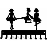 ราคา ตะขอแขวนติดผนังเหรียญและรางวัลไม้แขวนเสื้อโค้ตงานฝีมือเหล็กสติ๊กเกอร์ติดผนังการเต้นรำแบบไอริชทริโอของนักเต้นราวไม้แขวนเหรียญ 14 5 W 10 Hooks จี้โลหะการตกแต่งบ้านศิลปะบนผนัง (21069702911)