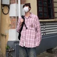 ราคา MJ เสื้อแจ็คเก็ตเสื้อเชิ้ตลำลองผู้ชายสีชมพูเสื้อเชิ้ตลายสก๊อตเสื้ออินเทรนด์ (19922606467)