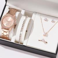 ราคา 6PCS Set Luxury Watch Women Ring Necklace Earrings Rhinestone Fashion Wristwatch Female Casual Ladies Watches Bracelet Set Clock (20009583418)