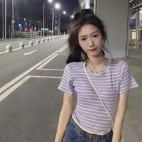 ราคา IELGY เสื้อยืดแขนสั้นผู้หญิงเสื้อสายสั้นลายขวางออกแบบลายขวาง (19460768949)