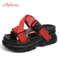 ราคา Aphixta 8cm Platform Sandals Women Wedge High Heels Shoes Women Buckle Leather Canvas Summer Zapatos Mujer Wedges Woman Sandal (11355018189)