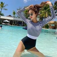 ราคา ชุดว่ายน้ำวันพีซ ลายสก็อตขาว ดำ แขนยาว สุดเท่ห์ ผ้ายืด เซ็กซี่ ผอมเพรียว Size M L XL สาวอวบใส่ได้จ้า (2986740401)