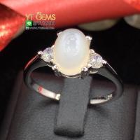 ราคา แหวนมุกดาหาร มูนสโตน แหวนเงินแท้ ชุบทองคำขาว พลอยมุกดาหารแท้ YTG 8072 (17457306239)