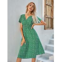 ราคา ดิออร์แขนสั้นยาวคอวีห่อดอกไม้ของผู้หญิงมีดียาวชุดเดรสชายหาดฤดูร้อน (19979768745)