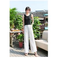 ราคา กางเกงขากระบอกใหญ่ ลายริ้ว ด้านหลังสม็อก ผ้าลินิน กางเกงฟรีไซด์ผู้หญิง (9569674720)