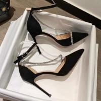 ราคา 2023 Kmeioo Elegant Wedding Shoes Woman Ankle Strap Sandals Jewel Thin Heels Brideshoes Pointed Toe High Heels Slingback Pumps (20031761648)
