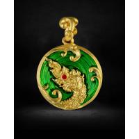 ราคา พญานาค จี้นาคบาศ เนื้อสัมฤทธิ์ชุบทองลงยาเขียว วัดไทย จ หนองคาย บูชาจากวัด100 (12573465798)