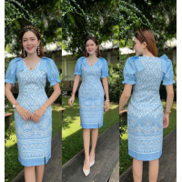 ราคา Kiss Kloset ชุดเดรสผ้าไหมญี่ปุ่น คอวี ทรงสอบ แต่งโบว์ไหล่ แขนจั๊มตุ๊กตา ผ่าข้างหน้า งานอัดกาวทั้งชุด S 2XL KSPC34 (20392858426)