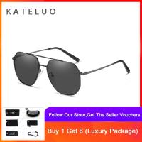 ราคา พร้อมเคส เลนส์ไนลอน แว่นกันแดดโพลาไรซ์สำหรับผู้ชาย KATELUO CP8802 Classic Double Bridge Stainless Steel Sunshade Mirror (15145311255)