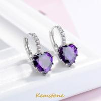 ราคา Kemstone ต่างหูรูปห่วงหัวใจเพทายรูปลูกบาศก์เคลือบสีเงินหรูหราสำหรับของขวัญเครื่องประดับสตรี (20041771456)