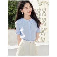 ราคา AMMIN เสื้อชีฟองลูกไม้คอตุ๊กตาผู้หญิงแฟชั่นสไตล์เกาหลีเสื้อลูกไม้ลายฉลุสองคอแขนพอง (18253289333)