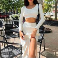 ราคา 2021 Knitted Winter Women y Sweater Skirt Suit Y2K Fashion Long Sleeve Crop Tops And Long Split Skirt Dress Two Piece Sets (15911061173)