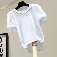 ราคา เสื้อแขนพองประกบกันเวอร์ชันเกาหลีฤดูร้อนหลวมและบางกระดุมงานหนักเทรนด์เสื้อยืดลายเพชรติดหมุด (19279383479)