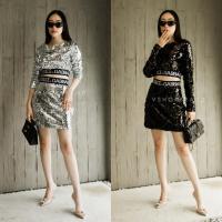 ราคา เซตออกงาน กลิตเตอร์ 2 ชิ้น เสื้อครอปแขนยาว กระโปรง VSHOP (16428411045)