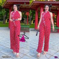 ราคา TW20037 Set 2 ชิ้น เสื้อเปิดไหล่คอจีนซิปหลัง แต่งกระดุมจีน กางเกงขายาวทรงกระบอก (20959813890)