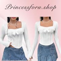ราคา เสื้อครอป แขนยาว สีขาว แต่งโบว์ แฟชั่นเวียดนาม (21137200598)
