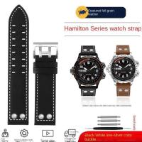 ราคา Riveted สายหนังแท้ผู้ชาย 20มม 22มม สำหรับ Hamilton Khaki Aviation Field cowhhide watchBand สายรัดข้อมือ Bracelte (19658601187)