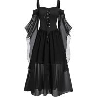 ราคา Halloween Witch Cosplay Costumes Gothic Off Shoulder Lace Up Vestidos Bandage Mesh Sheer A Line Long Party Xmas Dress For Women (20172763884)