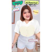 ราคา RT เสื้อคอปกเชิ้ต เว้ารูปหัวใจ แขนสั้น กระดุมหน้า ผ้า4 way แต่ง ผ้าครัช อก หน้าผ้า 50 ยาว 25 ไซ ส์ใหญ่ นางแบบอก40 (20570026613)