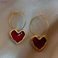 ราคา Lowest price SUTAI ต่างหูรูปหัวใจเคลือบสีเบอร์กันดีหวานสำหรับผู้หญิงต่างหูห้อยโลหะรูปหัวใจสีทองเครื่องประดับวินเทจ (19888145487)
