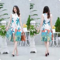 ราคา เซ็ท 2 ชิ้นลายต้นมะพร้าว เสื้อตัวยาวแขนกุดผ้าไหมอิตาลี ซิปหลัง ผ่าหน้า กางเกงขาสั้นเอวยืด สม็อคหลัง (19726187986)