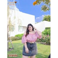 ราคา เสื้อเปิดไหล่ลายดอกฟรีไซส์ 38 54 (19400036721)