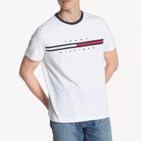 ราคา กล่องดนตรีอโรม่า Tommy Hilfiger ของแท้ใหม่ชายรอบคอเสื้อยืดหน้าอกเย็บปักถักร้อยโลโก้สีจับคู่แขนสั้นผ้าฝ้ายเสื้อ (16780671262)